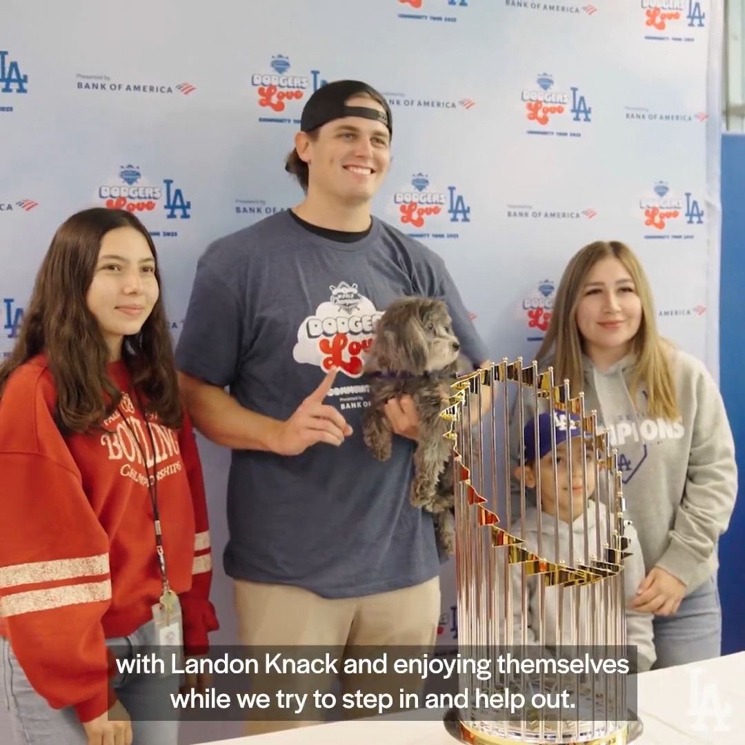 To kick off the first day of the Dodgers Love LA Community Tour presented by Bank of America, Landon Knack stopped by the East Valley Animal Shelter to meet with employees for a luncheon, play with the animals and help clean the shelter.