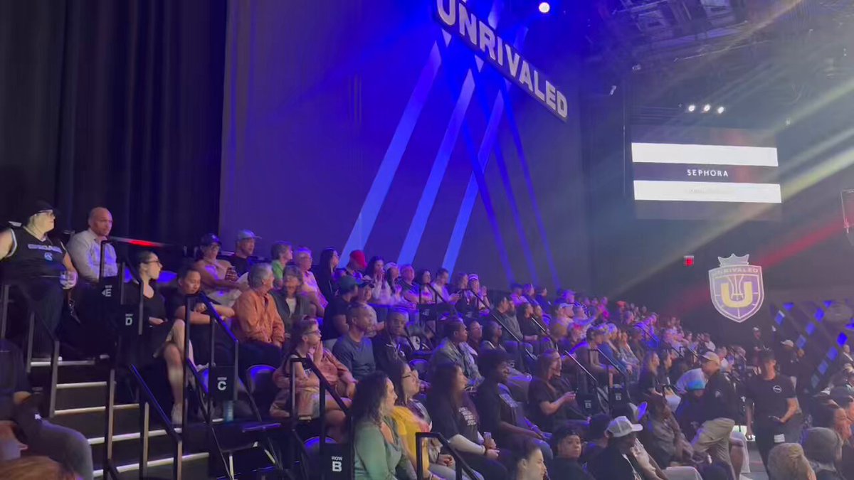 If Unrivaled looks empty on TV, it’s not — the place is completely full, but the only wall that doesn’t have fans just so happens to be the one behind the bench, which is most visible on the broadcast