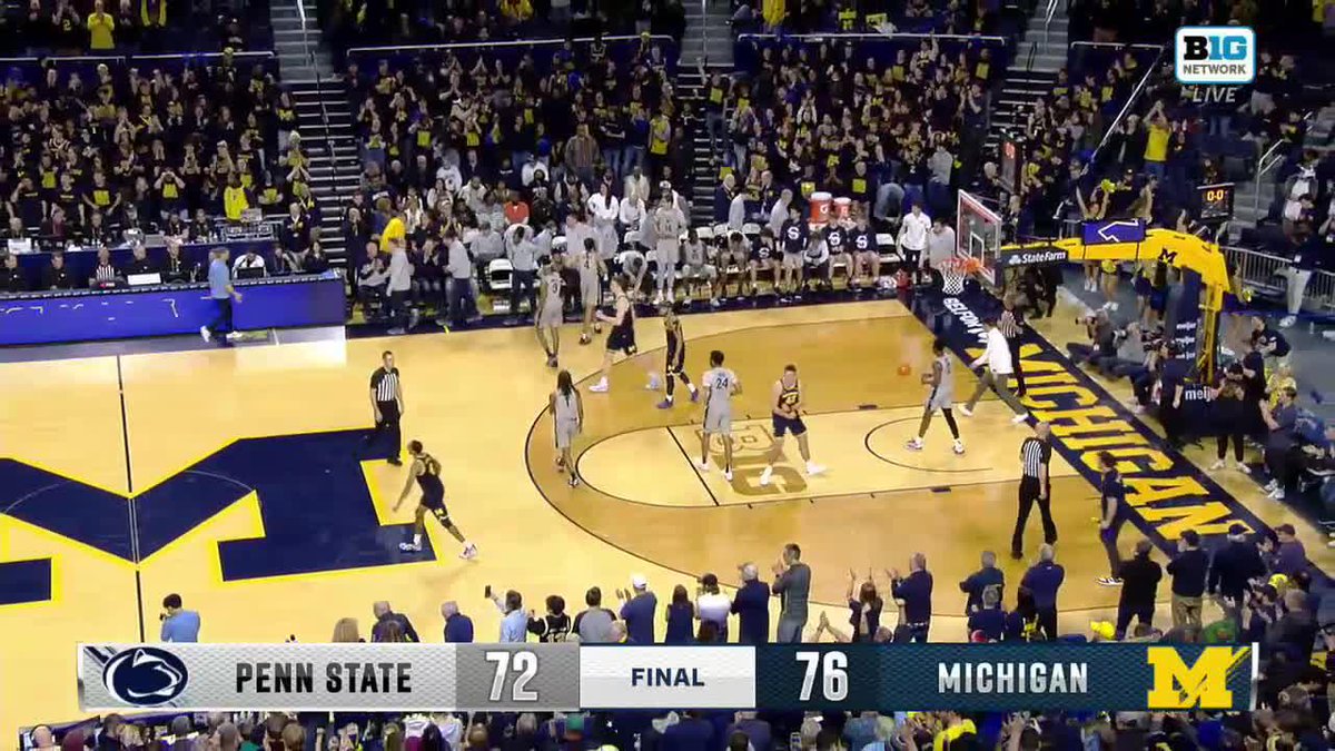 A look at Michigan Men's Basketball's 9-0 run in the final 2 minutes to come from behind and defeat Penn State 😳 #B1GMBBall