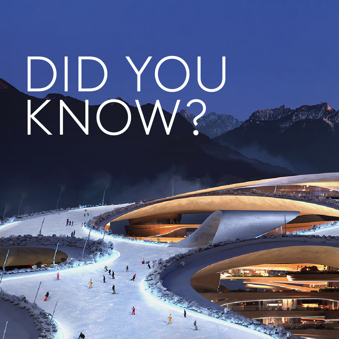 Starting from the rooftop of the Ski Village, Trojena offers more than 30 km of slopes for year-round skiing, with adventures starting right from your balcony. #Trojena #NEOM