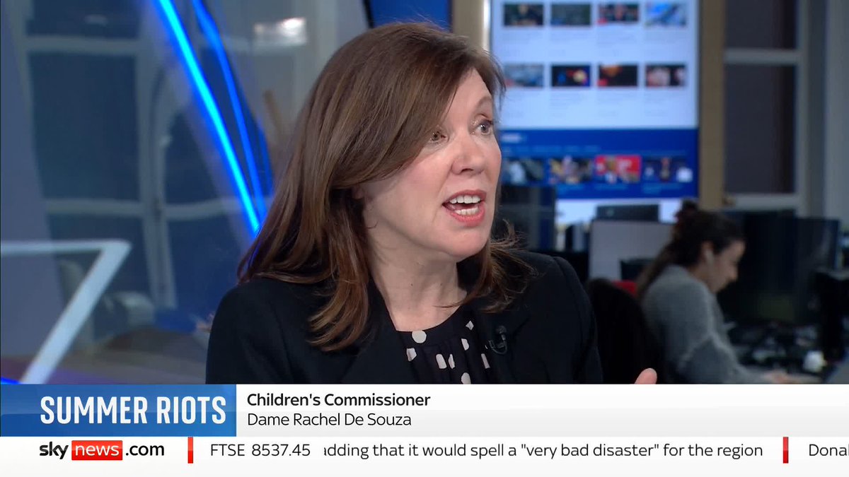 "There was a prevailing narrative that they did it because of right-wing hate crime that they were hearing on social media... but that's not what I found." Dame Rachel de Souza outlines her findings into why children took part in the summer riots. 📺 Sky 501