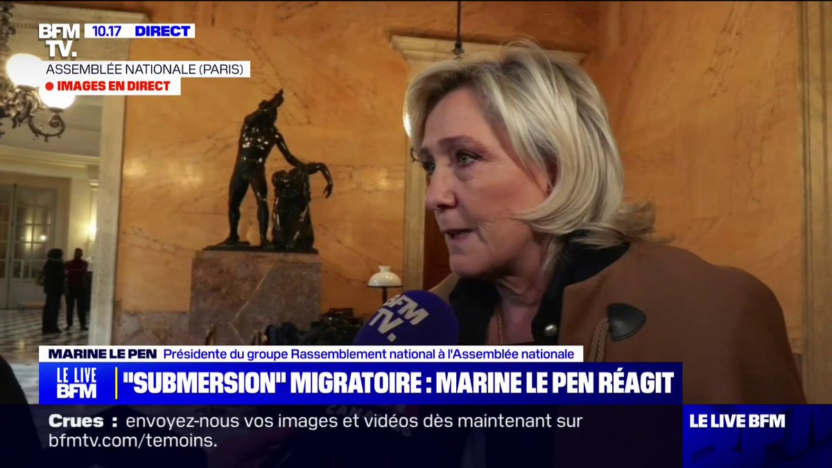 "Submersion" migratoire: "On a beaucoup de constats et très peu d'actes": Marine Le Pen (RN) réagit aux propos du Premier ministre