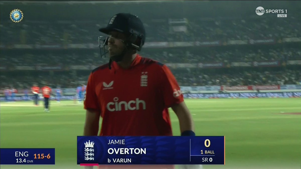 It goes from bad to worse for England…A GOLDEN DUCK ❌ They’re SIX down as Varun gets TWO in TWO! 📺 Watch #INDvENG on TNT Sports &amp; discovery+ UK