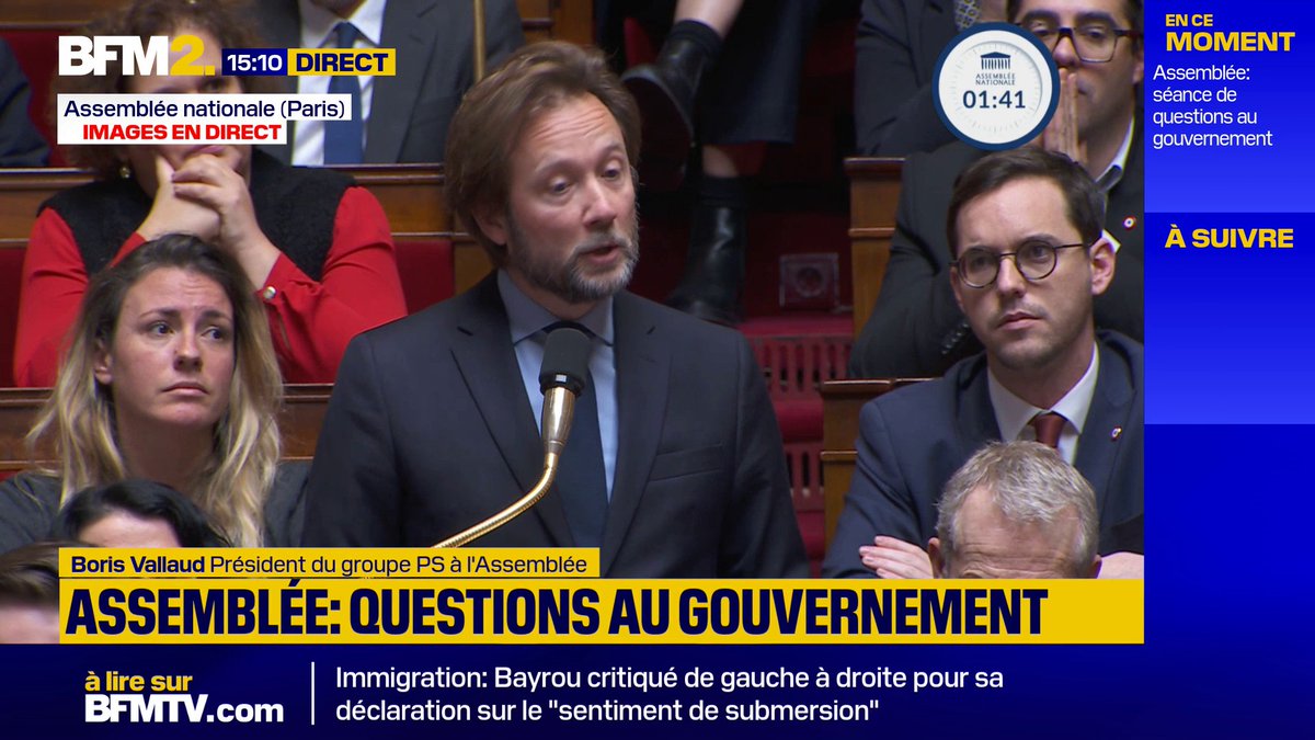 💬"Ce mot est celui de l'extrême droite (...) un mot qui blesse autant qu'il ment" Le Premier ministre François Bayrou interpellé à l'Assemblée nationale sur le terme "submersion" migratoire, par Boris Vallaud, président du groupe PS