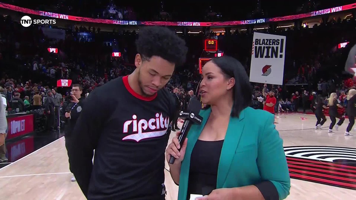 "He taught me a lot about the game" 🤞 Off his 25-point performance, Anfernee Simons tells Stephanie Ready about Dame's impact on his career 🤝
