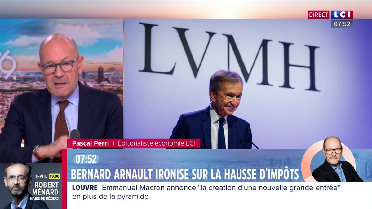 🔴 Bernard Arnault ironise sur la hausse d'impôts 👉 Le PDG de LVMH s'en prend à la fiscalité française. "On ne peut pas dire que LVMH échappe à l'impôt en France. Le groupe maintient des emplois. Ça se respecte." ➡️ Dans le viseur de Perri