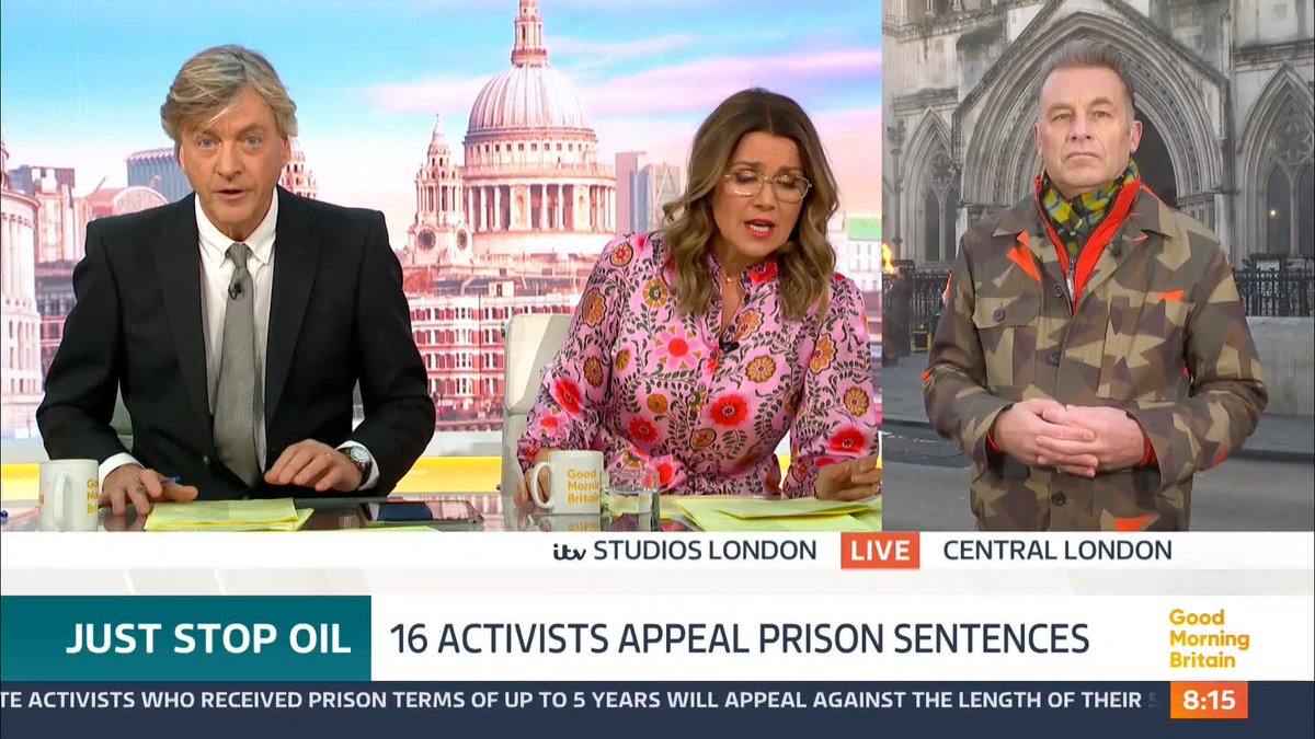 Sixteen jailed climate activists will today begin their legal battle against the length of their sentences. The punishments handed down to members of Just Stop Oil range from 15 months to 5 years behind bars. Chris Packham speaks from the Court of Appeal in Central London.