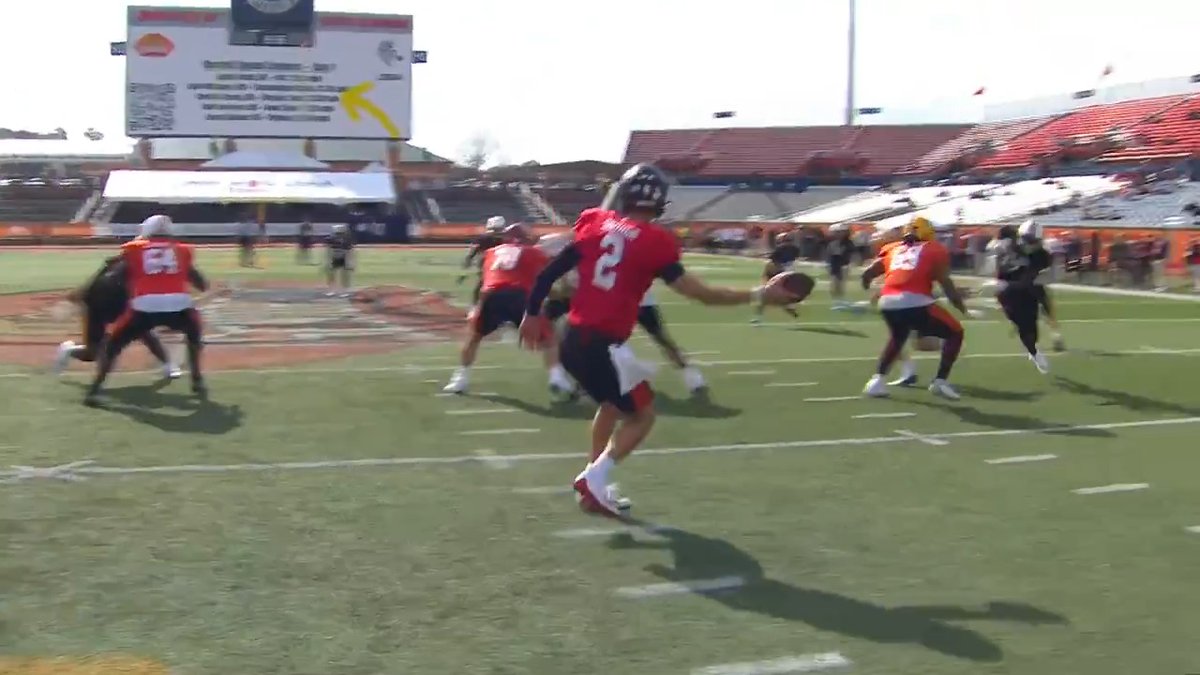 .Louisville Football QB Tyler Shough takes a shotgun snap in style in practice ✋ 📺: Reese's Senior Bowl -- Saturday, 2:30pm ET on NFL Network