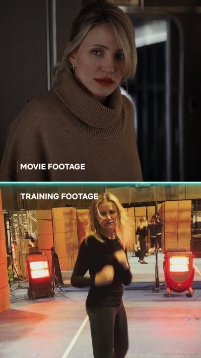 Cameron Diaz stunt rehearsal vs. final scene for Back In Action.