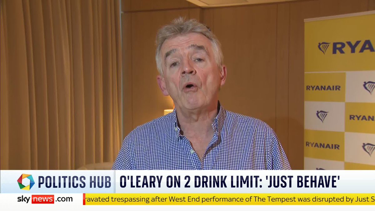 'Airports are the only places where there's no licensing laws... Who needs to be drinking pints at 6am?' Michael O'Leary adds: 'We're now suing passengers to recover the cost of disrupted flights. It's the only way we can take forward this issue' #PoliticsHub Sophy Ridge