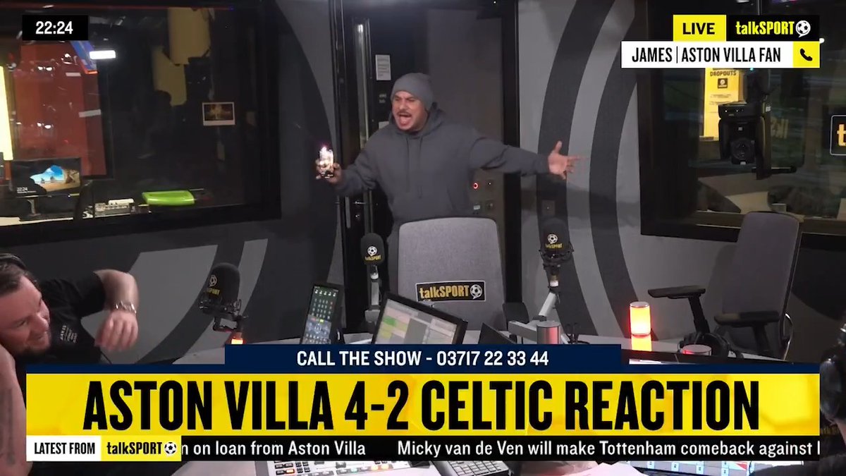 "Up the VILLAAAAAAAAA!" Gabby Agbonlahor invades The Sports Bar after Aston Villa smashed Celtic 4-2 in the Champions League. Jason Victor Cundy Jamie Ohara