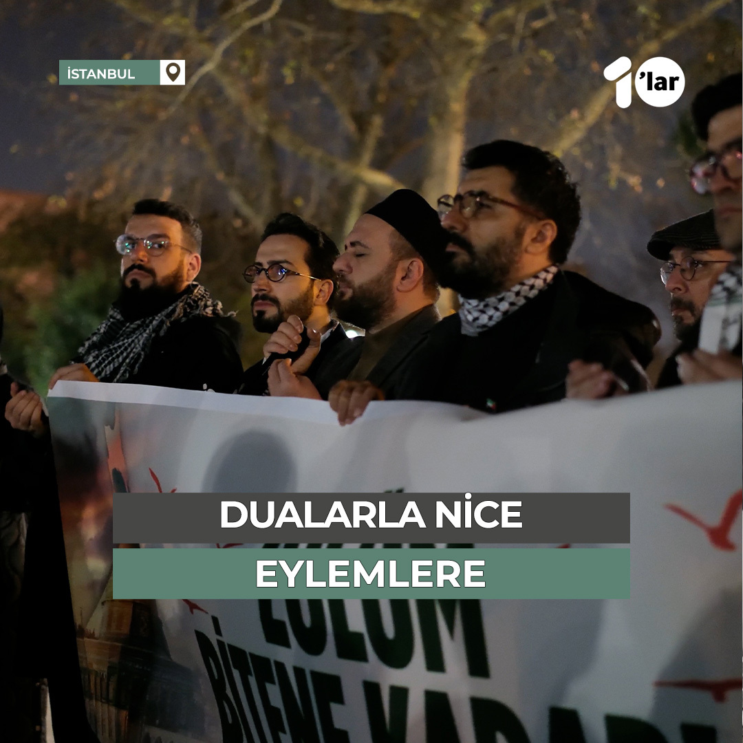 Filistin İnisiyatifi aktivistleri, Filistin gönüllüleri ile Fatih Camii'nde buluştu, Gazze yürüyüşü ile Saraçhane Parkı'nda şükür namazı kılındı, dualar edildi. "Bu anlaşmayı bir fethe çevir Allahım. O temiz topraklardan Siyonizm'in kökünü kazımayı bizlere nasip eyle." [Filistin İnisiyatifi]