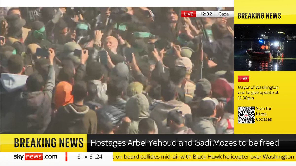 'This is a much more chaotic scene than we have seen' Sky's Alistair Bunkall and JayneSeckerSky discuss the latest footage from Gaza as Israeli hostages Arbel Yehoud, 29, and Gadi Moses, 80 are due to be released. 📺 Sky 501, Virgin 602 and YouTube