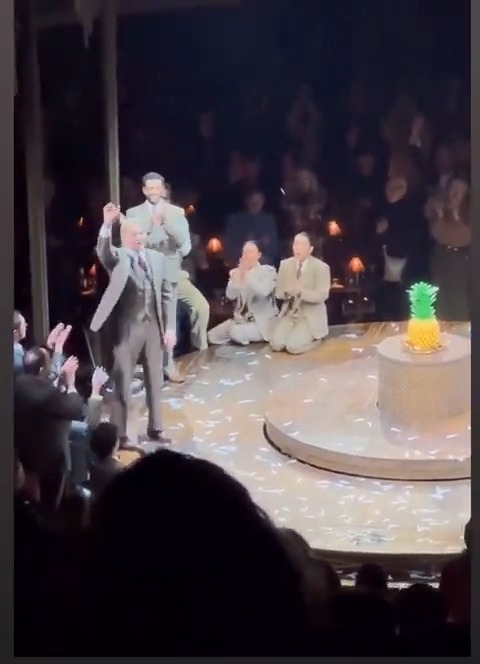 Here it is! The moment that the whole theater and the cast are singing Happy Birthday to ADAM LAMBERT at Cabaret after the curtain call! 🥹🎂 A pinapple cake?! 😄🥰 via ariannewelsh