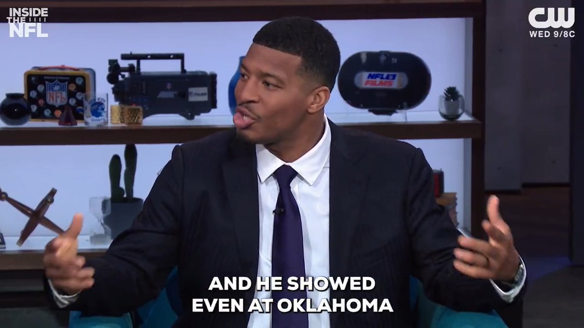 A winner is someone constantly challenging themselves. Jameis Winston giving flowers to Jalen Hurts for constantly proving people wrong his entire career 👏 Jameis Winston