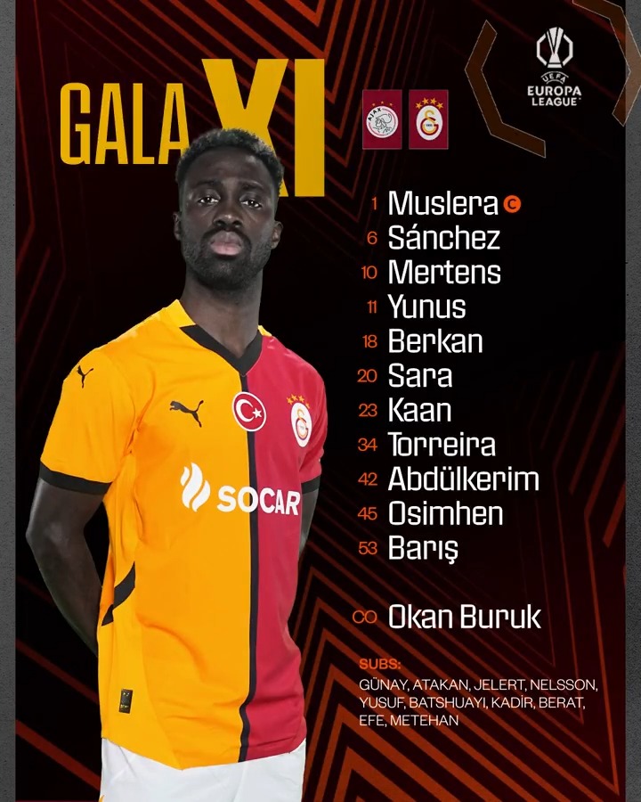 📋 TEAM NEWS Today’s #GalaXI against AFC Ajax 🟡 🔴 #AJAvGS #UEL