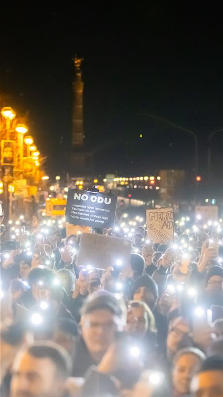 "Everyone together against fascism." Tens of thousands of people across Germany took to the streets against the conservative CDU party for passing an anti-migration motion in parliament with votes from the far-right AfD party.