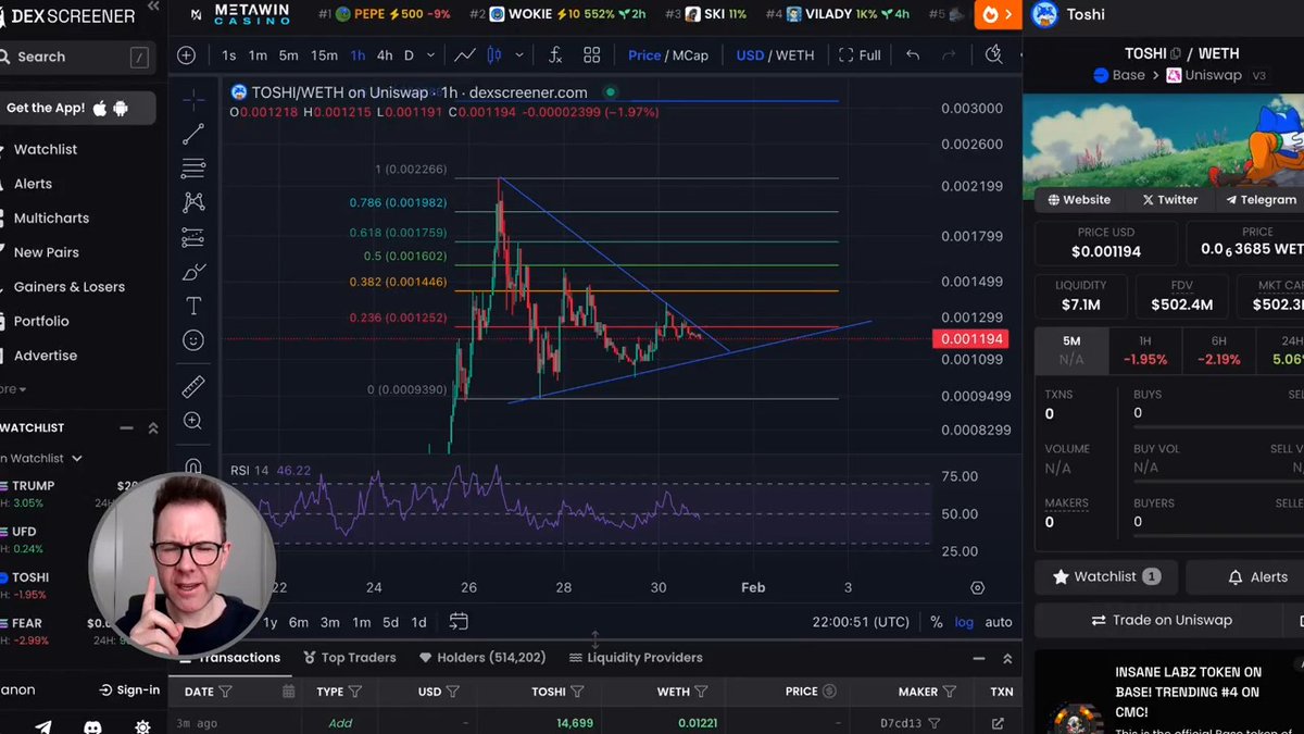 $TOSHI PRICE UPDATE Below key fib. Must hold support. But... accumulation? Let me know YOUR thoughts.