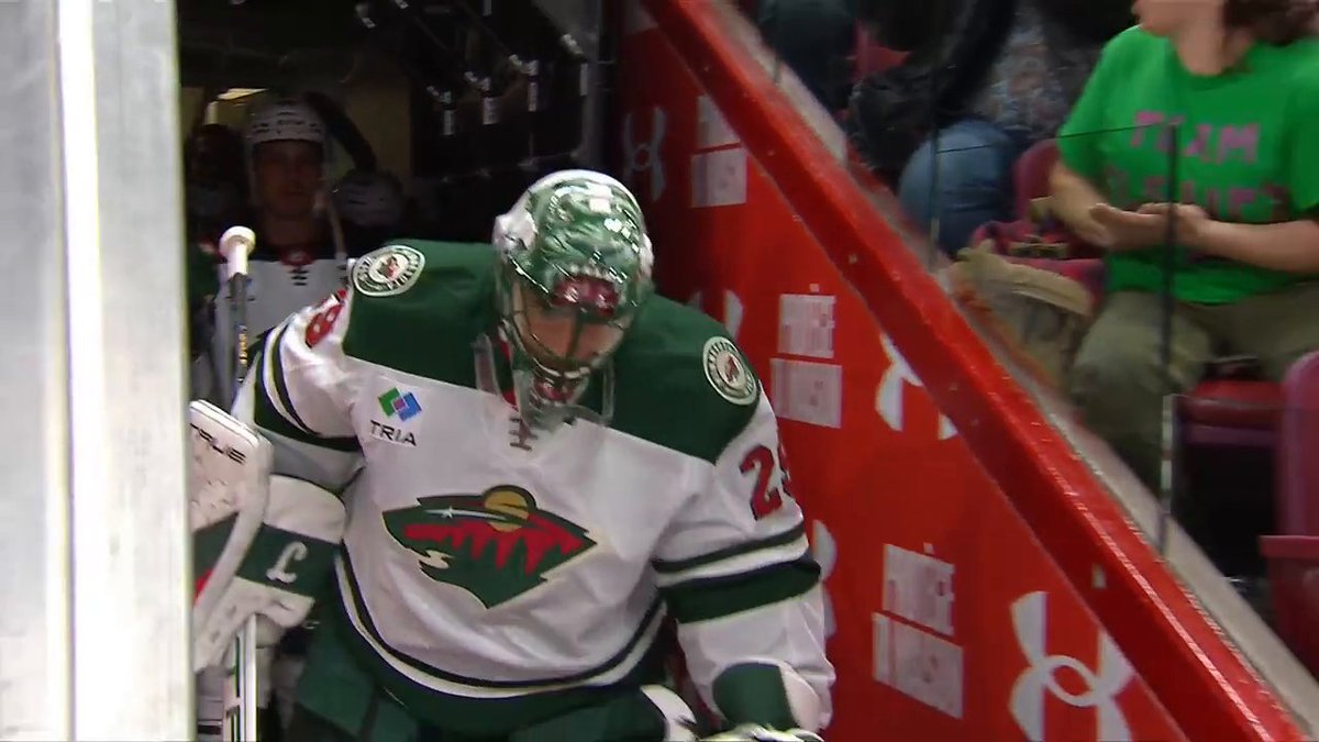 Marc-Andre Fleury leads the Minnesota Wild onto the ice for warmups ahead of his final game in his home province... 🌸