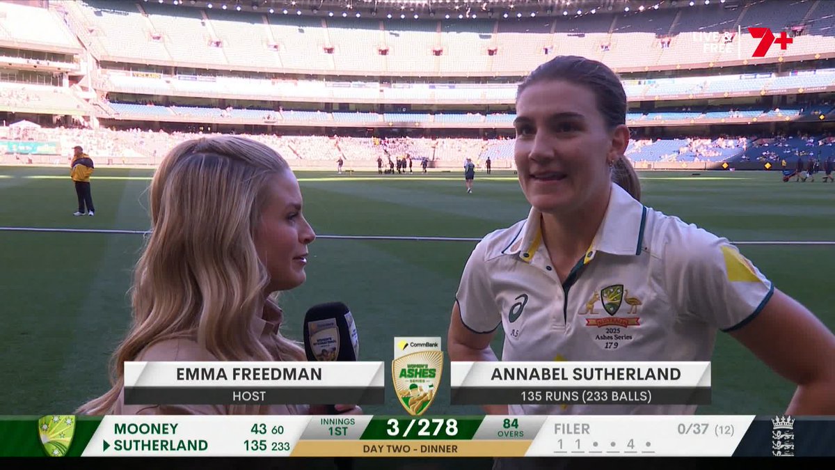 🗣️ "It's a pretty special place, especially as a Victorian" 🙌 Annabel Sutherland talks about her historic century at the MCG #Ashes