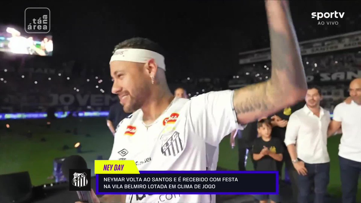 "Vivemos muitos momentos lindos aqui, e eu tenho certeza que temos muita coisa para viver. Se depender do carinho e amor que tenho por esse clube, não vai faltar força, garra, determinação e, obviamente, muita ousadia." 🎙️ Neymar. 🎥 sportv | ge