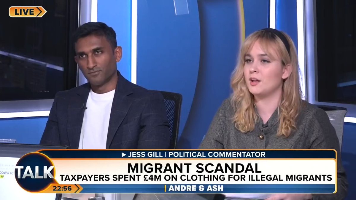 Taxpayers have spent more than £4M on new clothes and shoes for illegal Channel migrants. Political commentator Jess Gill: "I have no sympathy for illegal immigrants. They're criminals." André Walker Ash Jess Gill Mayuran Senthilnathan 🇬🇧