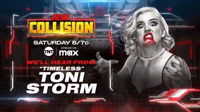 #AEWCollision TOMORROW! 8pm ET/7pm CT on @TNTDrama & @SportsOnMax We'll Hear from Timeless Toni Storm After giving the performance of a lifetime, what will Timeless Toni Storm have to say weeks away from her AEW Women's World Title Match against @MariahMayX?