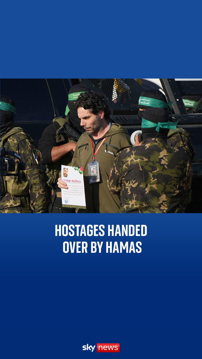Hamas has handed two hostages over to the Red Cross in the southern Gaza Strip as part of its ceasefire deal with Israel, Ofer Kalderon and Yarden Bibas.