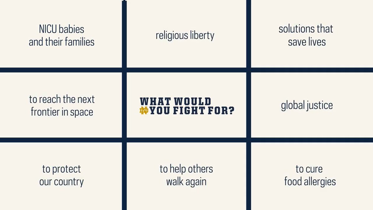 The University of Notre Dame wants to know, "What would you fight for?" For us, it’s not a question. It’s a call to action. We are the Fighting Irish.