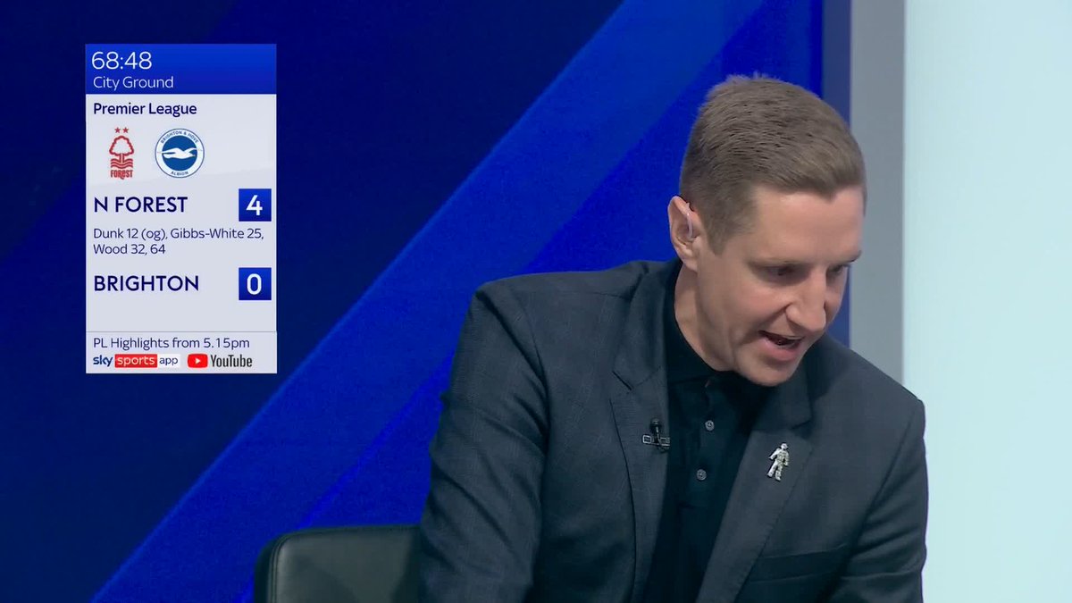 Nottingham Forest 5-0 Brighton 🌲 Chris Wood completes his hat-trick from the penalty spot and makes it 5-0! 🚨