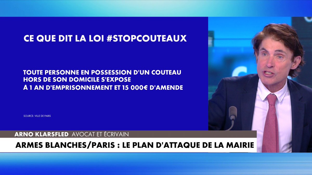 Arno Klarsfeld, concernant les personnes portant un couteau dans l'espace public : «Il faudrait que le parquet propose systématiquement que ces personnes soient condamnées à 1 an de prison pour l'exemple», dans #PunchlineWE