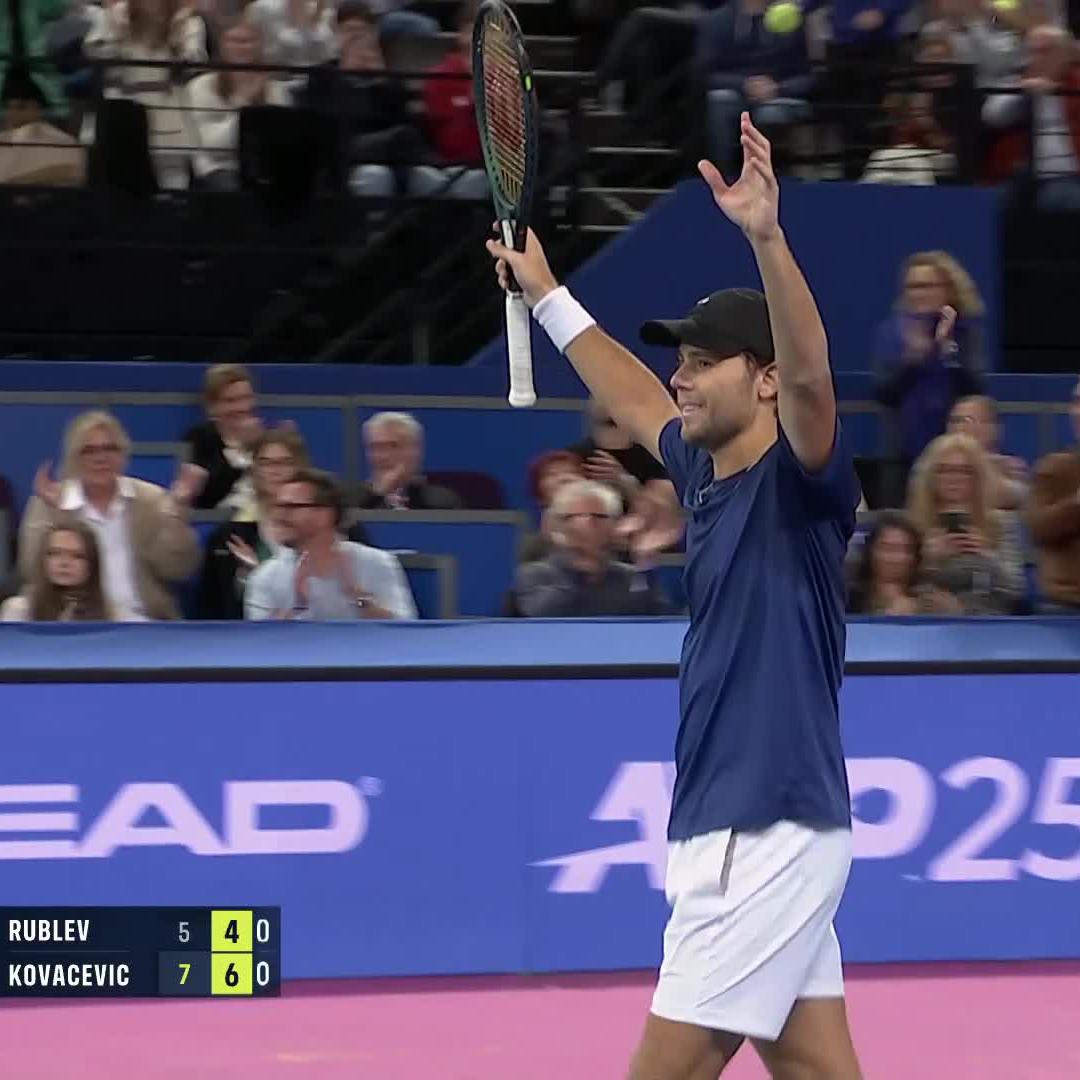 First final feels 👏 The moment Kovacevic defeated Rublev in straight sets to make his first tour-level final! Open Occitanie