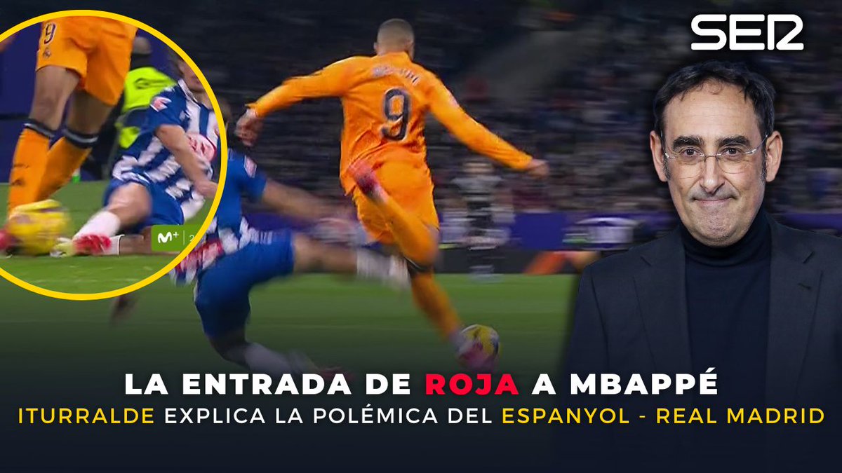 ⚠‼Eduardo Iturralde sobre la roja que pide el Madrid por la entrada de Carlos Romero a Mbappé #EspanyolRealMadrid 🗣 "ES ROJA, una de las peores entradas QUE HE VISTO ESTE AÑO" ✋ "Si le coge bien PUEDE DESTROZARLE LA CARRERA A MBAPPÉ" ❌ Muñiz Ruiz le ha sacado amarilla