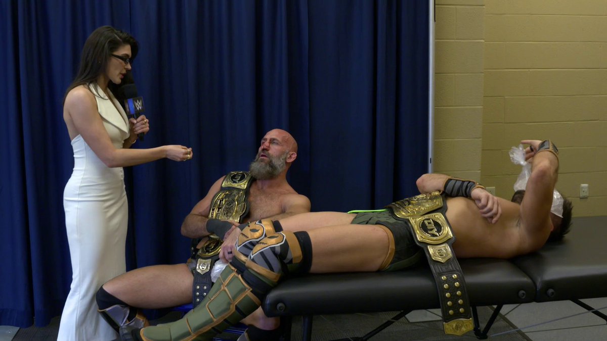 #DIY Johnny Gargano & Madman Ciampa are feeling the effects of a brutal #2OutOf3Falls Match at #RoyalRumble 😬