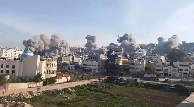 The techniques of settler colonial genocide used in Gaza redeployed in the West Bank. The Israeli military detonating an entire Palestinian residential block in Jenin today.