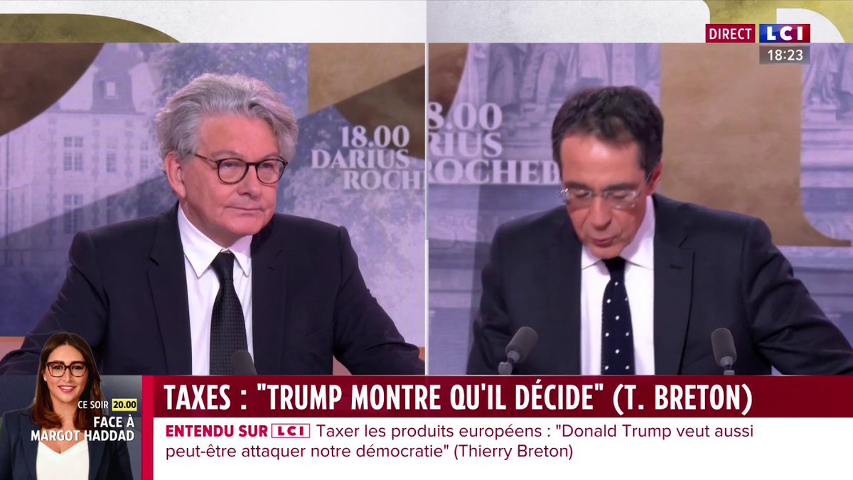 🗣️ La réponse de Justin Trudeau à Donald Trump "doit nous inspirer, j'espère qu'il va inspirer nos dirigeants européens parce que je pense que c'est comme ça qu'il faut parler" indique Thierry Breton ▶️ Darius Rochebin