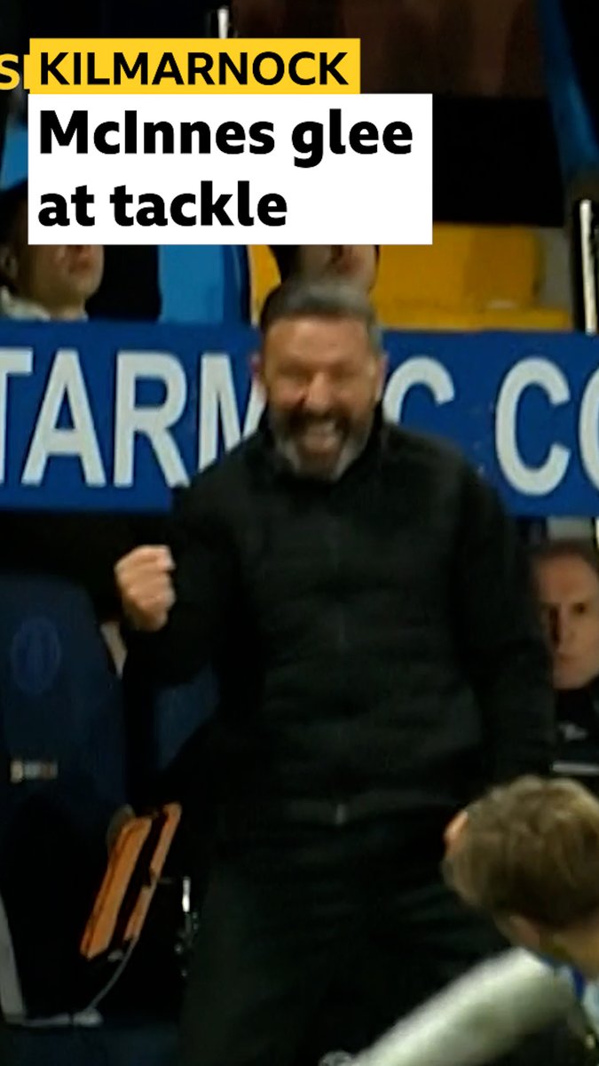 Derek McInnes enjoyed that one! 💥 A full blooded challenge during Kilmarnock's Scottish Premiership win over Dundee United has the manager celebrating. #BBCFootball