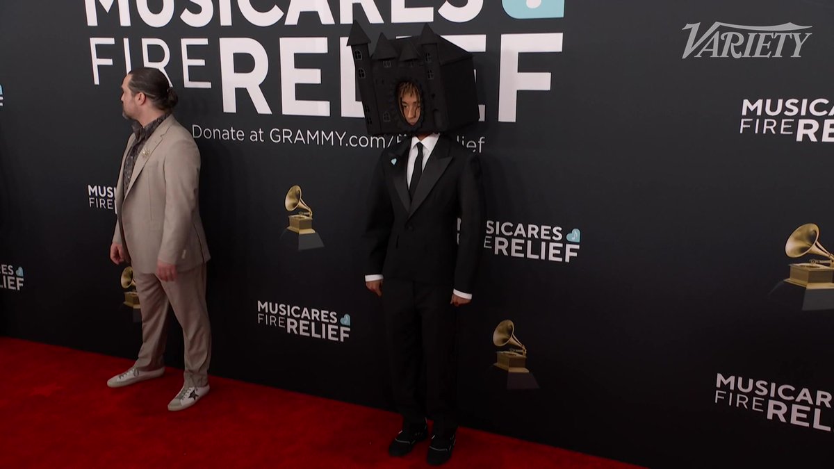 Jaden Smith poses for photos at the #GRAMMYs.