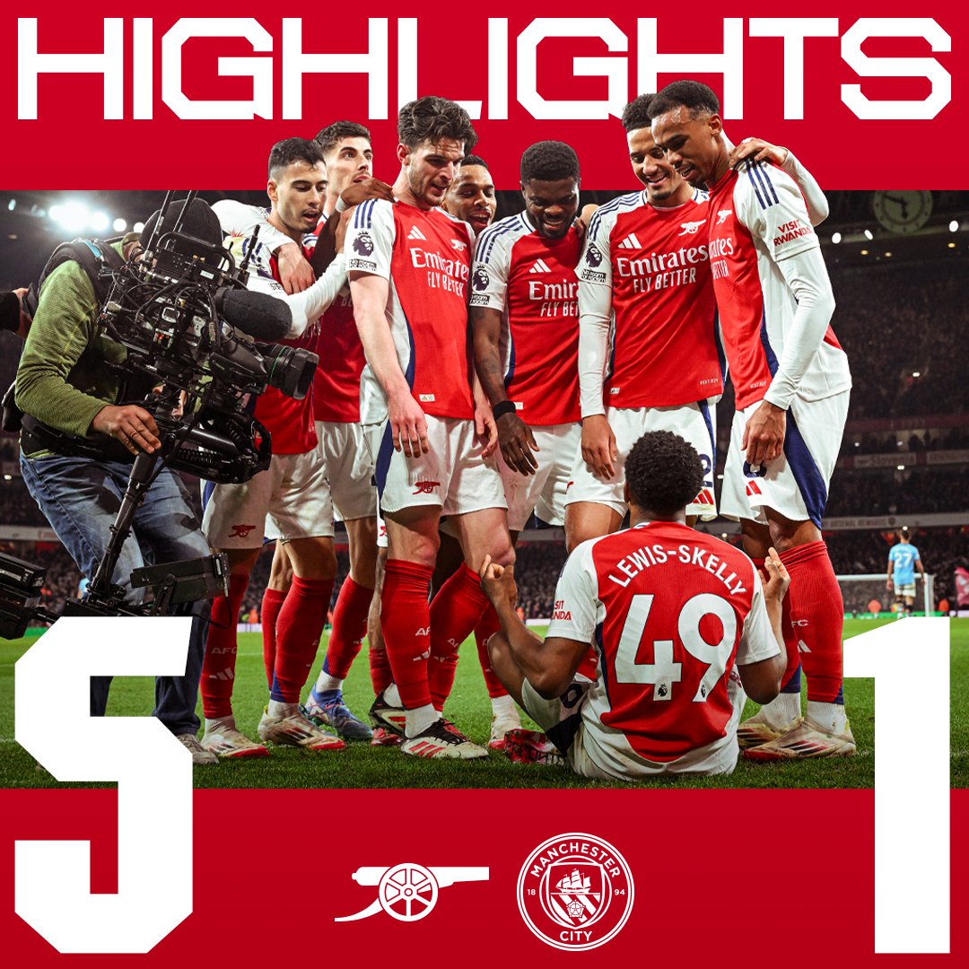 Making a statement. Enjoy the highlights from today's 5-1 success over Manchester City at Emirates Stadium, Gooners 🍿
