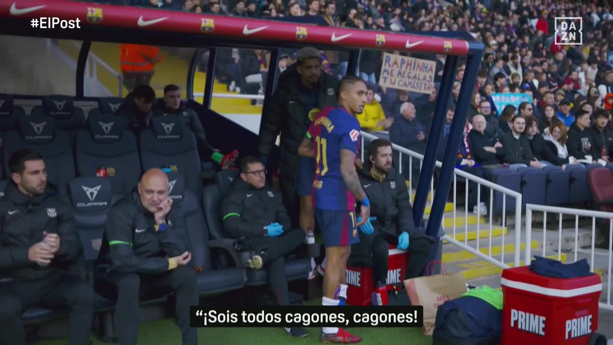 🗣️ “¡Sois todos cagones, cagones! ¡La c** de tu p** madre!” Las palabras de Raphinha tras recibir la tarjeta amarilla al ser sustituido #ElPost