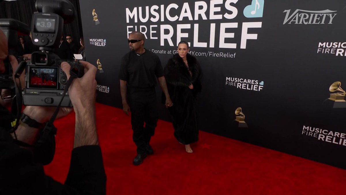 Kanye West and Bianca Censori walk the red carpet at the #Grammys.