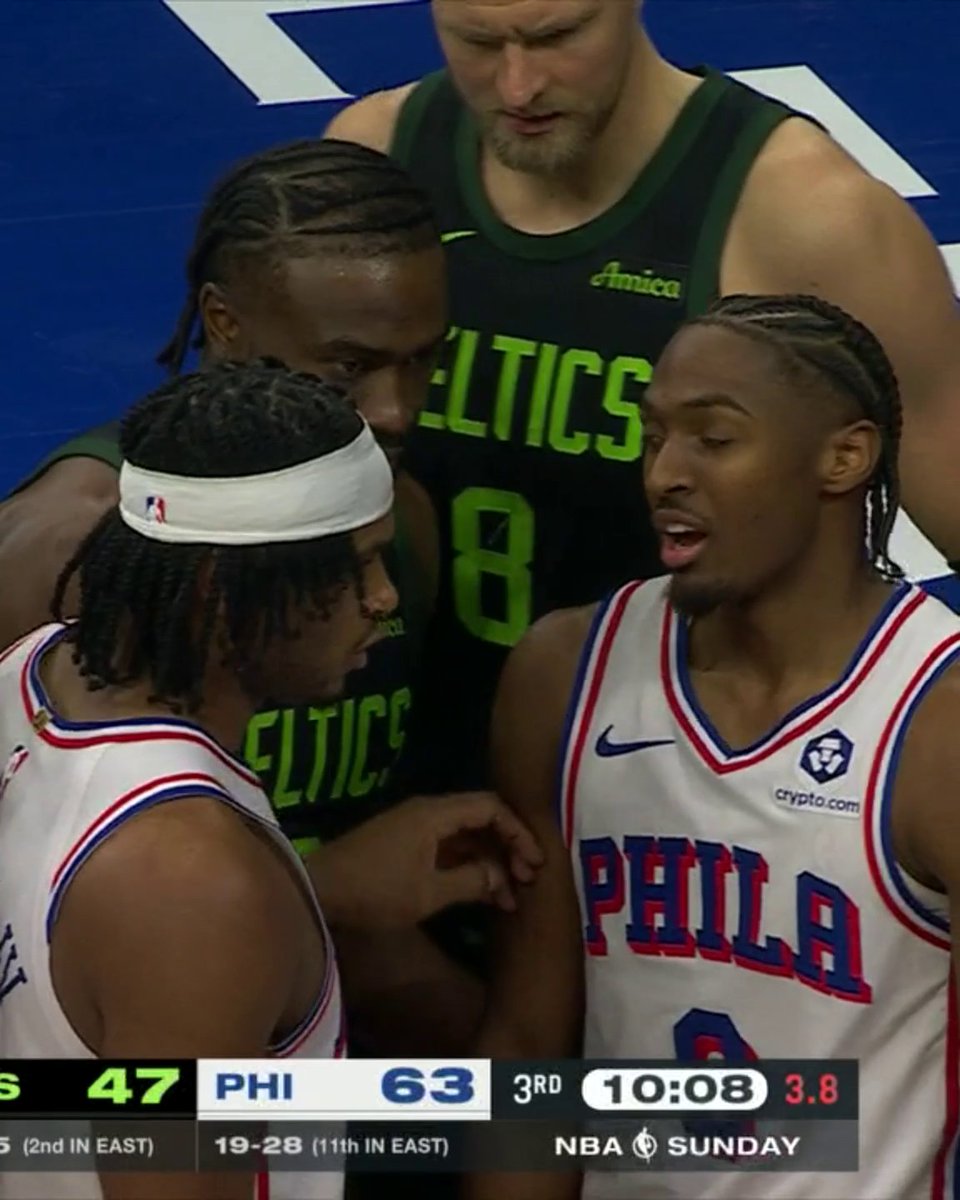 Jaylen Brown and Tyrese Maxey had a few words for each other after this play. They had to be separated.