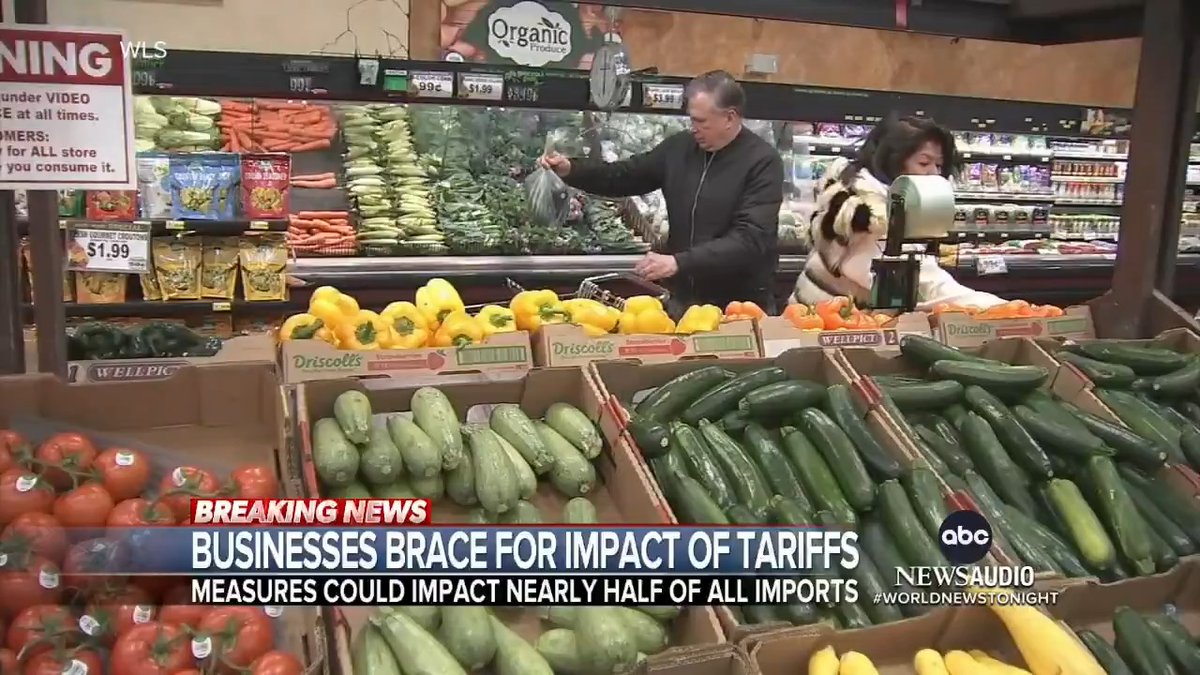 U.S. businesses are bracing to take a hit from the tariffs Pres. Trump imposed on imports from Canada, Mexico and China. Americans could feel the first impact at the grocery store and at the gas pump. Elizabeth Schulze has more.