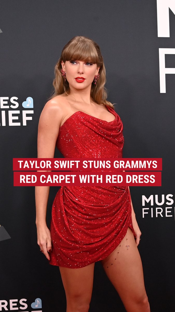 STRUTTING IN STYLE: Taylor Swift stuns the 2025 Grammys red carpet with a short, sparkling red dress.