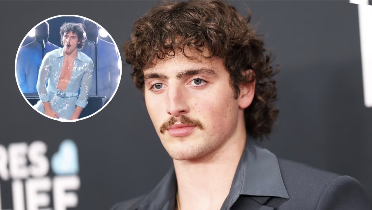 Fans couldn’t help but notice Benson Boone appeared to adjust his package while on stage at the 2025 #Grammys.
