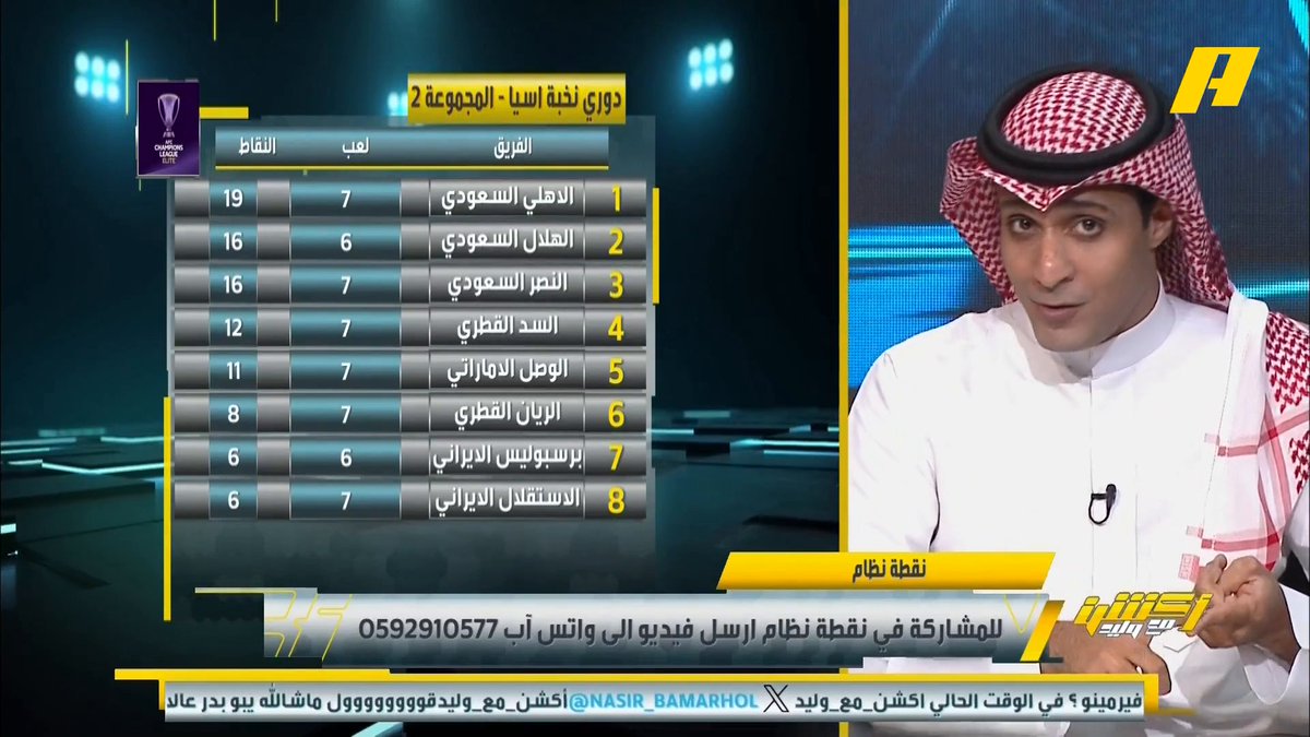 عماد السالمي: كأن الأندية السعودية في نزهة بآسيا .. تهرب من ضغط الدوري بتألق في آسيا إبراهيم العنقري: فارق كبير بين الأندية السعودية والآسيوية #أكشن_مع_وليد #الأهلي_السد #النصر_الوصل يأتيكم يوميًا الـ11:00بتوقيت السعودية يمكنكم متابعة الحلقة مباشرة