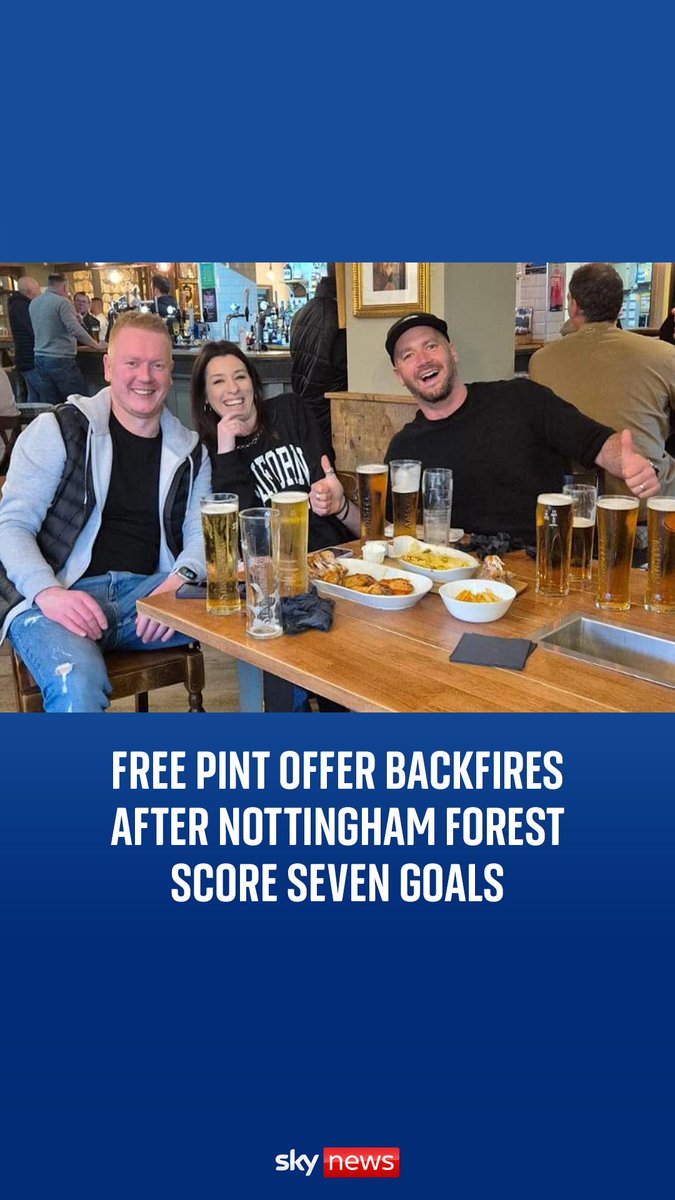 The Gedling Inn in Nottinghamshire offered free pints every time Nottingham Forest scored, only for the team to end up scoring seven⚽