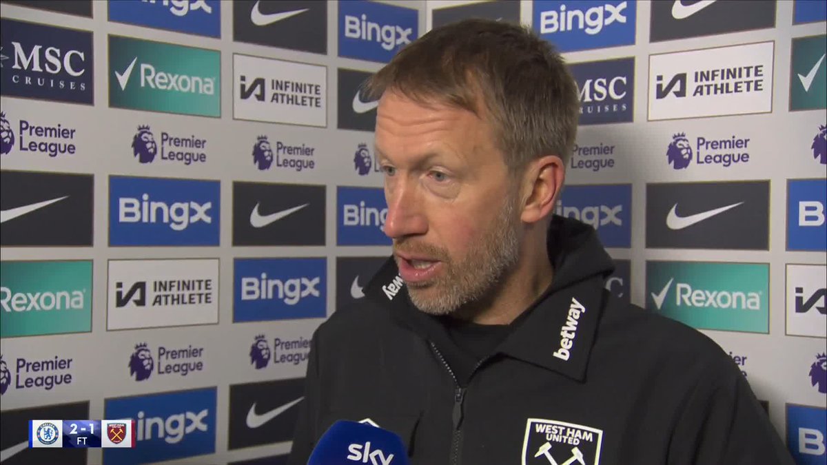 "You just need a bit of luck, it wasn't to be." Graham Potter praises West Ham’s performance against Chelsea, saying they “gave everything.” ⚒️