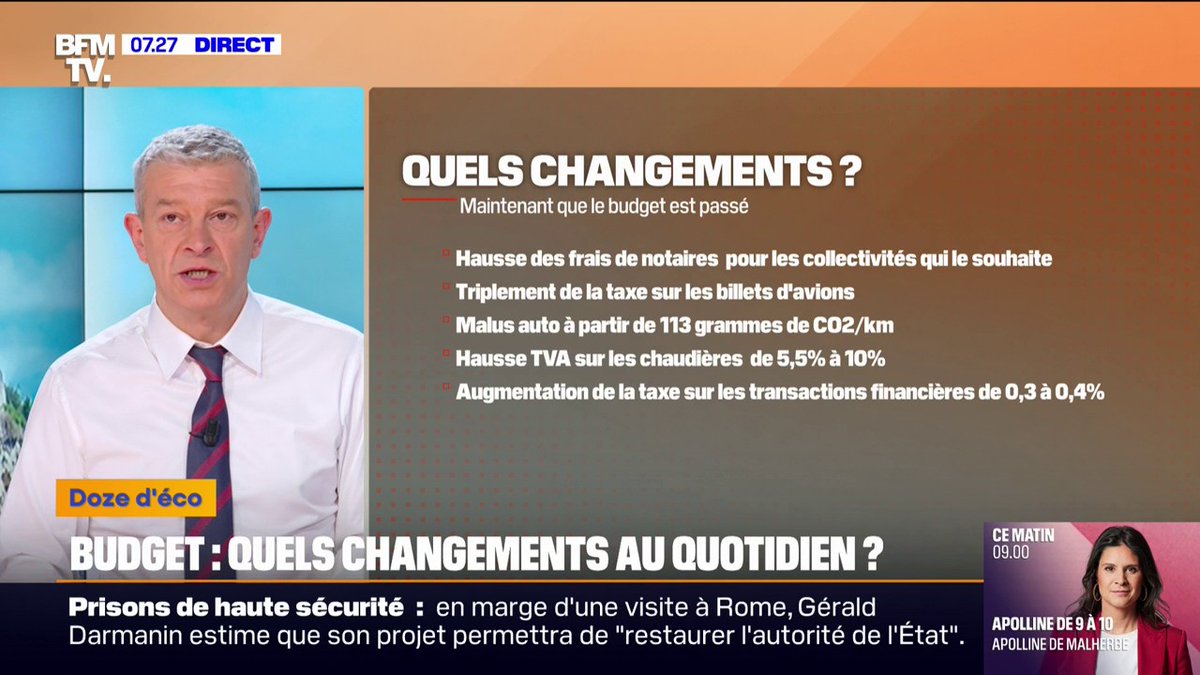 🔴ALERTE INFO L'adoption du budget 2025 en 49.3 implique : Hausse des frais de notaires Triplement taxe des billets d'avion Malus auto alourdi TVA chaudière de 5,5 à 10% Taxe sur transactions financières Gde entreprises le taux passe de 25 à 37%