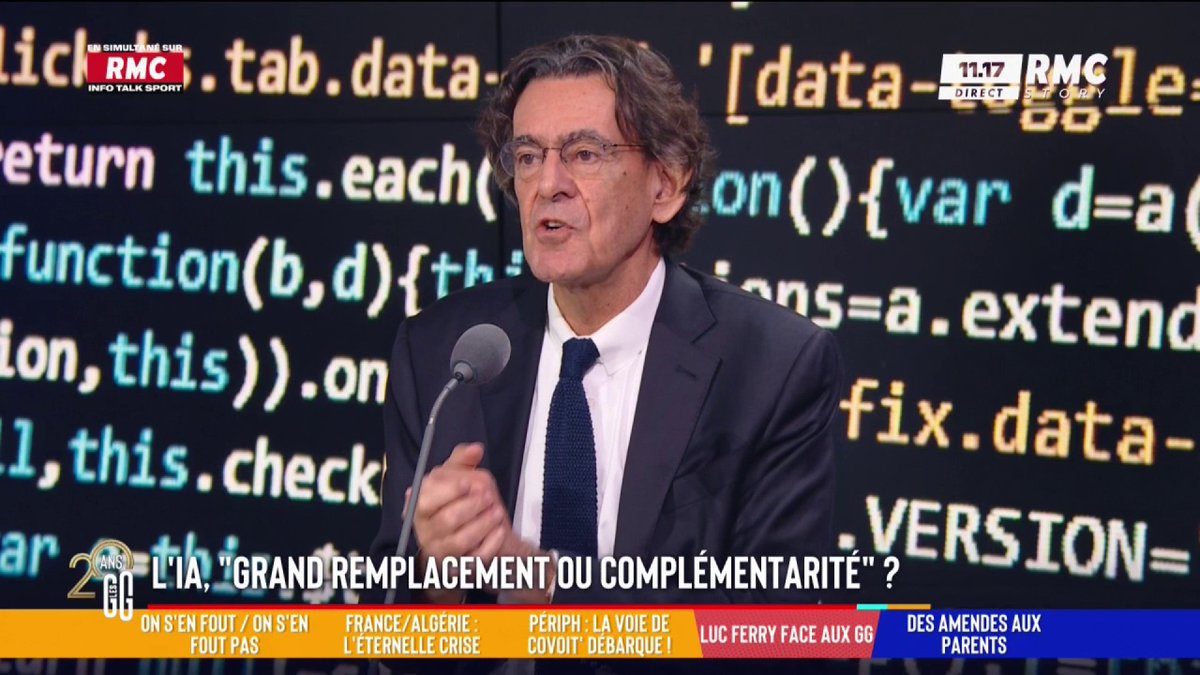 🚨 🤖 Luc Ferry parle des IA : "Vous pouvez mettre la tête d'une gosse de 3e sur un film X et balancer la vidéo sur internet. Vous foutez sa vie en l'air et ce n'est pas encore interdit." #GGRMC